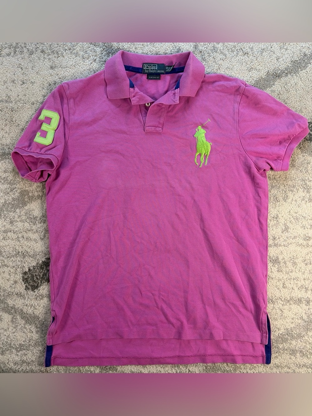 Polo Ralph Lauren Custom Fit Big Pony Polo Shirt Pink Green Logo Men’s Large